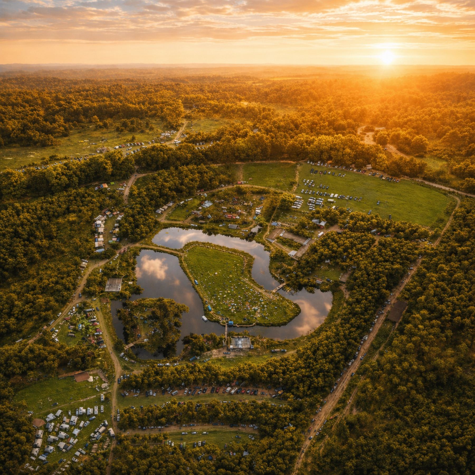 Campground im grünen Abendsonnenlicht, Echo Nova Valley
